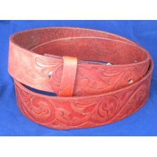 VGP Embossed Leather Belt Silhouette Floral. Light Brown 38"(96.5cm)